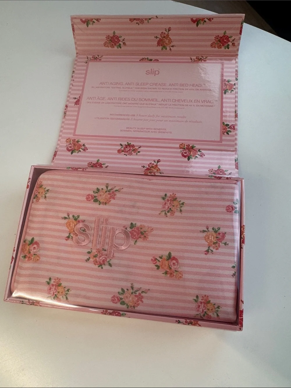 slip Pink Floral Silk Pillowcase Box 🆕